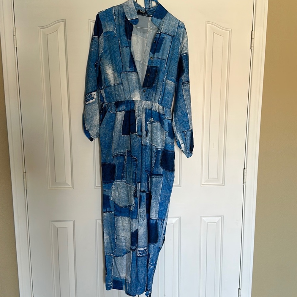 New Blue color block jumpsuit with pocked